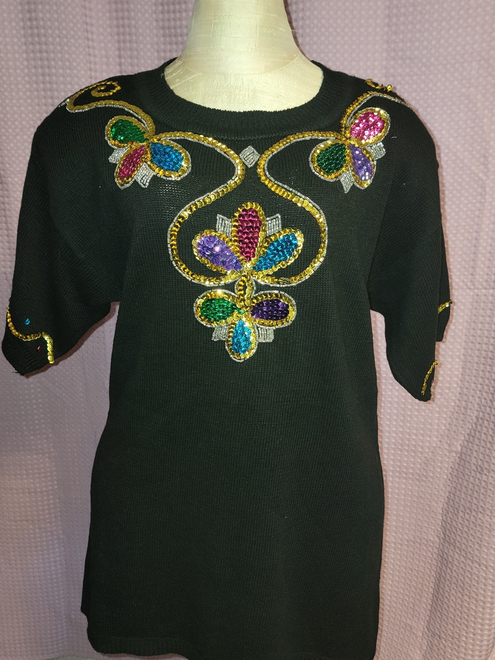 Vintage 1992 SML Sport Ltd NWT M Beaded Sequin Jewel Sweater Shoulder Pads
